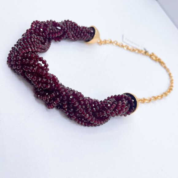 NWT Talbots Pomegranate Color Twisted Beaded Necklace With Gold-Tone Chain & Cla - Picture 7 of 8